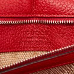 Pre Owned Gucci Red Leather Medium Bamboo Daily Top Handle Bag
