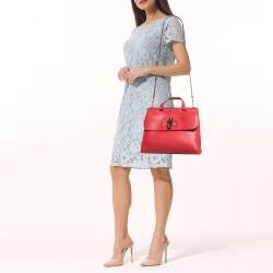 Pre Owned Gucci Red Leather Medium Bamboo Daily Top Handle Bag