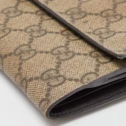 Gucci Beige GG Supreme Canvas Interlocking G French Flap Wallet