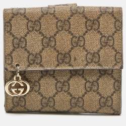 Gucci Beige GG Supreme Canvas Interlocking G French Flap Wallet