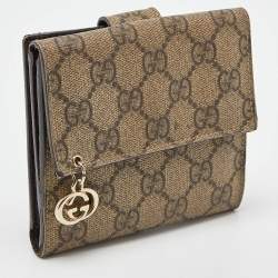 Gucci Beige GG Supreme Canvas Interlocking G French Flap Wallet