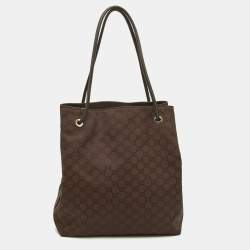 Pre Owned Gucci Dark Brown GG Nylon and Leather Gifford Tote