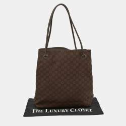 Pre Owned Gucci Dark Brown GG Nylon and Leather Gifford Tote