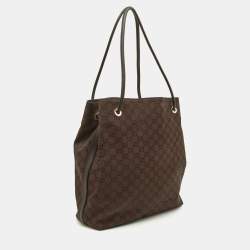 Pre Owned Gucci Dark Brown GG Nylon and Leather Gifford Tote
