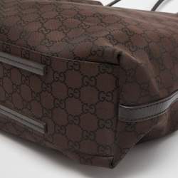 Pre Owned Gucci Dark Brown GG Nylon and Leather Gifford Tote