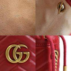 Pre Owned Gucci Red Leather GG Marmont Bucket Bag