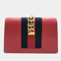 Gucci Red Leather Super Mini Sylvie Chain Shoulder Bag