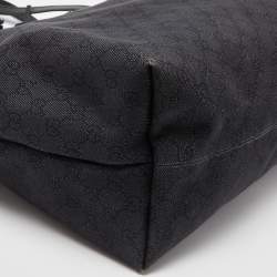 Pre Owned Gucci Black GG Canvas and Leather Bamboo Tassel Shopper Tote