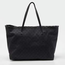 Pre Owned Gucci Black GG Canvas and Leather Bamboo Tassel Shopper Tote