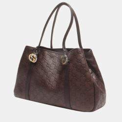 Pre Owned Gucci Brown Leather Guccissima Twins Tote Bag