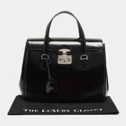 Pre Owned Gucci Black Glossy Leather Large Lady Lock Satchel