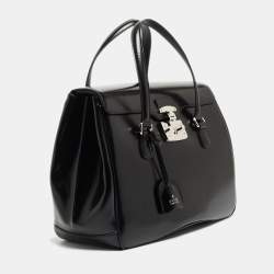 Pre Owned Gucci Black Glossy Leather Large Lady Lock Satchel
