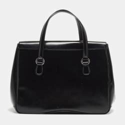 Pre Owned Gucci Black Glossy Leather Large Lady Lock Satchel