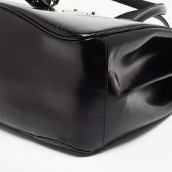 Pre Owned Gucci Black Glossy Leather Large Lady Lock Satchel