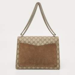 Gucci Beige GG Supreme Canvas and Suede Medium Dionysus Shoulder Bag
