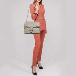 Gucci Beige GG Supreme Canvas and Suede Medium Dionysus Shoulder Bag