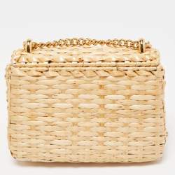 Pre Owned Gucci Beige Glazed Wicker Mini Cestino Shoulder Bag