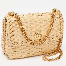 Pre Owned Gucci Beige Glazed Wicker Mini Cestino Shoulder Bag