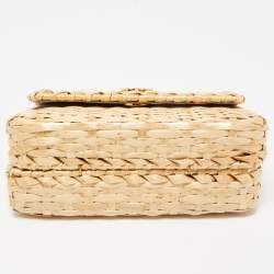 Pre Owned Gucci Beige Glazed Wicker Mini Cestino Shoulder Bag