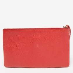 Gucci Red Leather Bamboo Tassel Zip Pouch