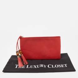 Gucci Red Leather Bamboo Tassel Zip Pouch