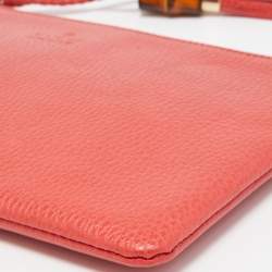 Gucci Red Leather Bamboo Tassel Zip Pouch