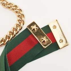 مملوكة مسبقًا Gucci Red Leather Mini Web Chain Sylvie Crossbody Bag