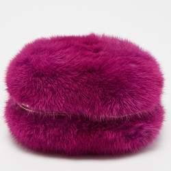 Pre Owned Gucci Purple Fur Chain Clutch
