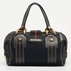 Pre Owned Gucci Black GG Canvas Web Aviatrix Medium Boston Bag