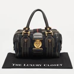 Pre Owned Gucci Black GG Canvas Web Aviatrix Medium Boston Bag
