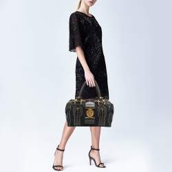 Pre Owned Gucci Black GG Canvas Web Aviatrix Medium Boston Bag