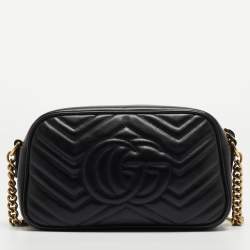 Pre Owned Gucci Black Matelasse Leather Small GG Marmont Shoulder Bag