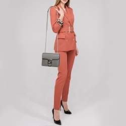 Gucci Grey Leather Dollar Interlocking G Crossbody Bag