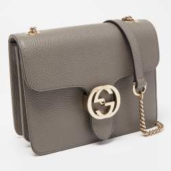 Gucci Grey Leather Dollar Interlocking G Crossbody Bag
