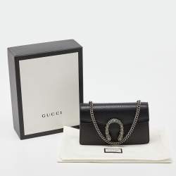 Gucci Black Leather Dionysus Super Mini Wallet on Chain