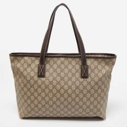 Pre Owned Gucci Ebony/Beige GG Supreme Canvas Zip Tote