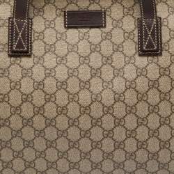 Pre Owned Gucci Ebony/Beige GG Supreme Canvas Zip Tote