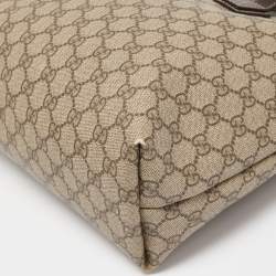 Pre Owned Gucci Ebony/Beige GG Supreme Canvas Zip Tote