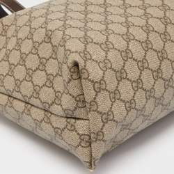Pre Owned Gucci Ebony/Beige GG Supreme Canvas Zip Tote