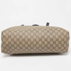 Pre Owned Gucci Ebony/Beige GG Supreme Canvas Zip Tote