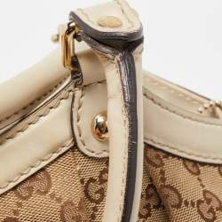 Pre Owned Gucci Off White/Beige GG Canvas and Leather Medium Sukey Tote