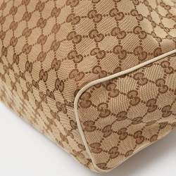Pre Owned Gucci Off White/Beige GG Canvas and Leather Medium Sukey Tote