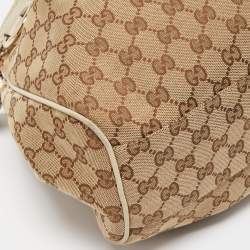 Pre Owned Gucci Off White/Beige GG Canvas and Leather Medium Sukey Tote