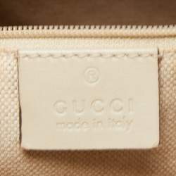 Pre Owned Gucci Off White/Beige GG Canvas and Leather Medium Sukey Tote