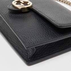 Gucci Black Leather Interlocking G Wallet on Chain