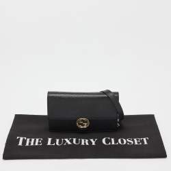 Gucci Black Leather Interlocking G Wallet on Chain