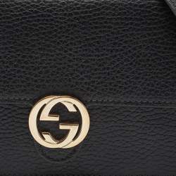 Gucci Black Leather Interlocking G Wallet on Chain