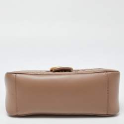 Pre Owned Gucci Beige Matelasse Leather Small GG Marmont Top Handle Bag