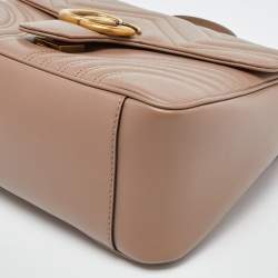 Pre Owned Gucci Beige Matelasse Leather Small GG Marmont Top Handle Bag