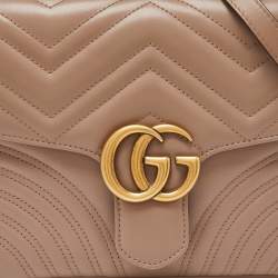 Pre Owned Gucci Beige Matelasse Leather Small GG Marmont Top Handle Bag